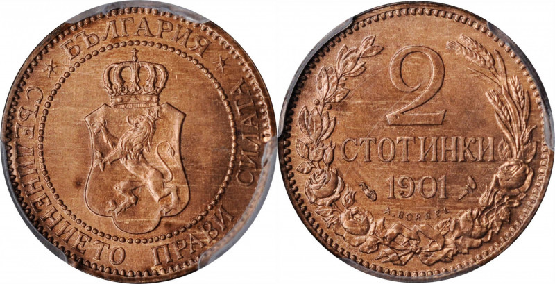 BULGARIA

BULGARIA. 2 Stotinki, 1901. Paris Mint. Ferdinand I. PCGS MS-64 Red ...