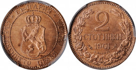 BULGARIA

BULGARIA. 2 Stotinki, 1901. Paris Mint. Ferdinand I. PCGS MS-64 Red Brown Gold Shield.

KM-23.1. Tied with just one other specimen for t...