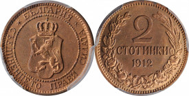 BULGARIA

BULGARIA. 2 Stotinki, 1912. Kremnica Mint. Ferdinand I. PCGS MS-65 Red Brown Gold Shield.

KM-23.2. Quite lustrous and radiant, this Gem...