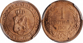 BULGARIA

BULGARIA. Stotinka, 1901. Paris Mint. Ferdinand I. PCGS MS-65 Red Brown Gold Shield.

KM-22.1. Incredibly brilliant and captivating, thi...