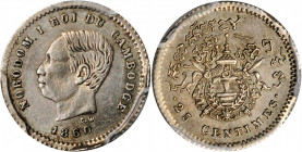CAMBODIA

CAMBODIA. Silver 25 Centimes Essai (Pattern), 1860. Norodom I. PCGS MS-62 Gold Shield.

KMX-M4; Lec-35. Very lightly toned and highly pl...