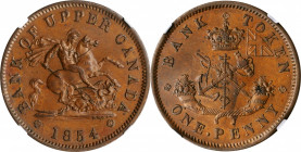 CANADA

CANADA. Upper Canada. Penny, 1854. Victoria. NGC MS-62 Brown.

KM-Tn3; PC-6C1. Plain Edge; Coin Alignment; Plain 4 variety. A pleasing exa...