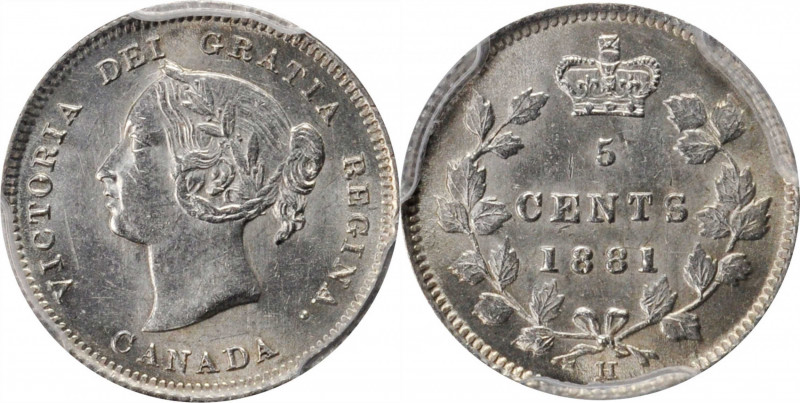 CANADA

CANADA. 5 Cents, 1881-H. Heaton Mint. Victoria. PCGS MS-62 Gold Shield...
