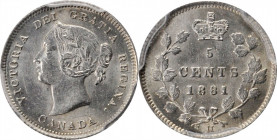CANADA

CANADA. 5 Cents, 1881-H. Heaton Mint. Victoria. PCGS MS-62 Gold Shield.

KM-2. Mostly argent and extremely dazzling, this glistening, near...