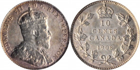 CANADA

CANADA. 10 Cents, 1908. Ottawa Mint. ICCS SPECIMEN-64.

KM-10. Offering a satiny feel to its brilliant surfaces, this near-Gem minor also ...