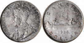 CANADA

CANADA. Dollar, 1936. Ottawa Mint. PCGS MS-65+ Gold Shield.

KM-31. The final year of issue for George V, this toned specimen presents a s...