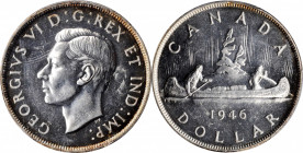 CANADA

CANADA. Dollar, 1946. Ottawa Mint. PCGS MS-62 Gold Shield.

KM-37. A bright and shinning example with a fire-like orange toning near the p...