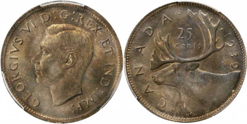 CANADA

CANADA. 25 Cents, 1939. Ottawa Mint. PCGS MS-65 Gold Shield.

KM-35....