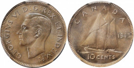 CANADA

CANADA. 10 Cents, 1947. Ottawa Mint. PCGS SPECIMEN-66 Gold Shield.

KM-34. Variety with maple leaf. An exceptionally alluring Gem specimen...