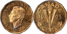 CANADA

CANADA. Tombac 5 Cents, 1943. Ottawa Mint. PCGS SPECIMEN-63 Gold Shield.

KM-40. Dodecagonal shaped. Quite vibrant and glistening, this ch...
