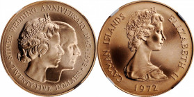 CAYMAN ISLANDS

CAYMAN ISLANDS. 25 Dollars, 1972. NGC MS-69.

Fr-1; KM-9a. AGW: 0.2222 oz. Presenting matte surfaces with a pale golden allure, th...