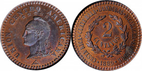 CENTRAL AMERICAN UNION

CENTRAL AMERICAN UNION. Bronze 2 Centavos Ensayo (Pattern), 1889. NGC MS-64 Red Brown.

KM-E22. Most of the mint red still...