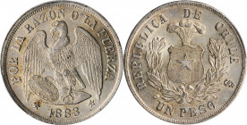 CHILE

CHILE. Peso, 1883-So. Santiago Mint. PCGS AU-58 Gold Shield.

KM-142.1. Round Top 3 variety. Exhibiting hardly any evidence of handling, th...