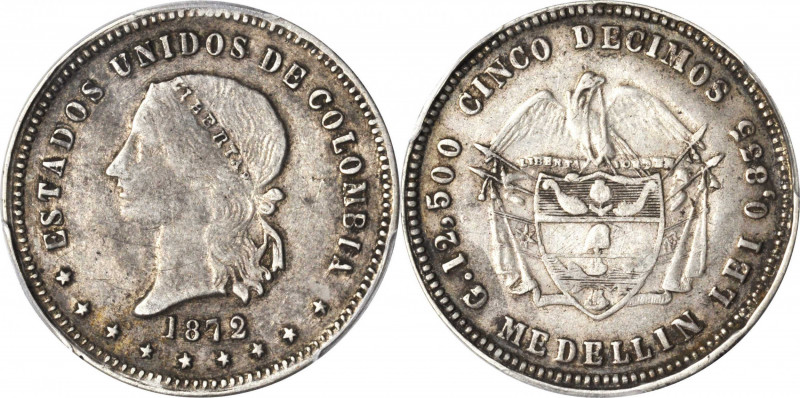 COLOMBIA

COLOMBIA. 5 Decimos, 1872. Medellin Mint. PCGS EF-45 Gold Shield.
...