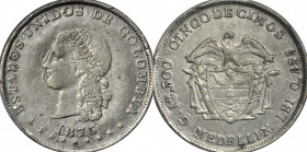 COLOMBIA

COLOMBIA. 5 Decimos, 1875. Medellin Mint. PCGS AU-50 Gold Shield.

KM-153; Restrepo-297.5a. Variety with B inside O. Struck from clashed...