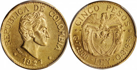 COLOMBIA

COLOMBIA. 5 Pesos, 1927. Medellin Mint. PCGS MS-63 Gold Shield.

Fr-115; KM-204; Restrepo-455.6. "MFDFLLIN" variety. Featuring an incorr...