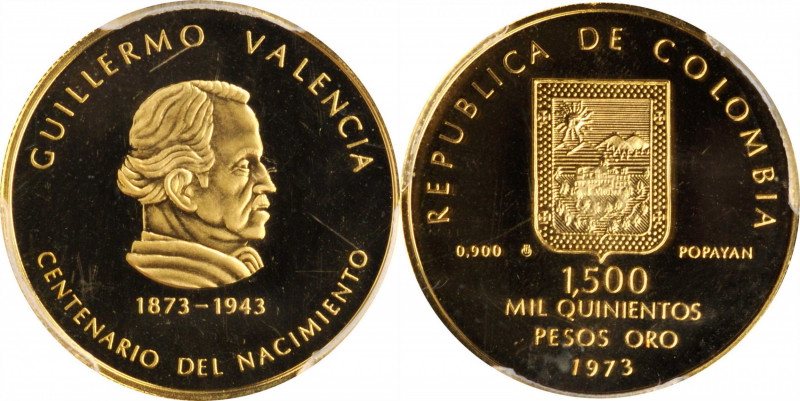 COLOMBIA

COLOMBIA. 1500 Pesos, 1973. Popayan Mint. PCGS PROOF-66 Deep Cameo....