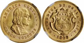 COSTA RICA

COSTA RICA. 5 Colones, 1899. Philadelphia Mint. NGC MS-63.

Fr-21; KM-142. AGW: 0.1126 oz. A lightly toned example with cartwheel lust...