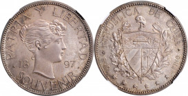 CUBA

CUBA. Peso, 1897. Gorham Mint. NGC MS-64.

KM-XM2. Close date/star below variety. Souvenir type. Presenting soft surfaces with elegant featu...