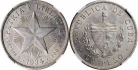 CUBA

CUBA. Peso, 1934. NGC MS-61.

KM-15.2. Star type. A presentable example of the type, with decent luster, light gray toning, and just a few u...
