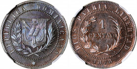 DOMINICAN REPUBLIC

DOMINICAN REPUBLIC. Bronze Centavo Essai (Pattern), 1878-E. NGC PROOF-65 Brown.

KM-E10.2. Exhibiting extreme flash with iride...