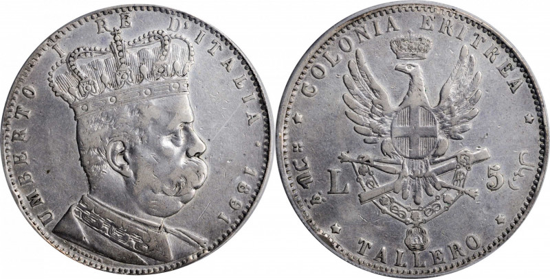ERITREA

ERITREA. 5 Lire (Tallero), 1891. Rome Mint. Umberto I of Italy. PCGS ...