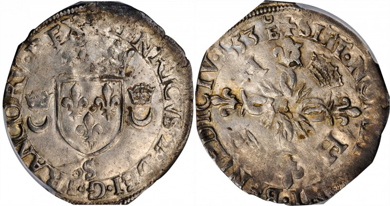 Louis XV and earlier (through 1774)

FRANCE. Douzain, 1553-S. Troyes Mint. Hen...