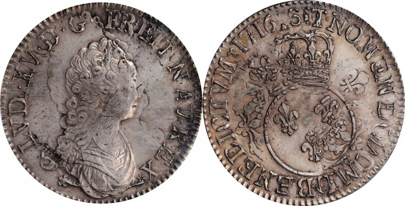 Louis XV and earlier (through 1774)

FRANCE. Ecu, 1716-N. Montpellier Mint. Lo...