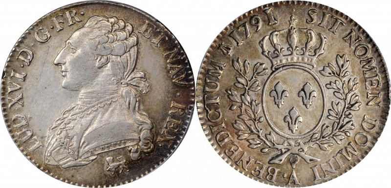 Louis XVI to Napoleon III (1774-1870)

FRANCE. 1/2 Ecu, 1791-A. Paris Mint; pr...