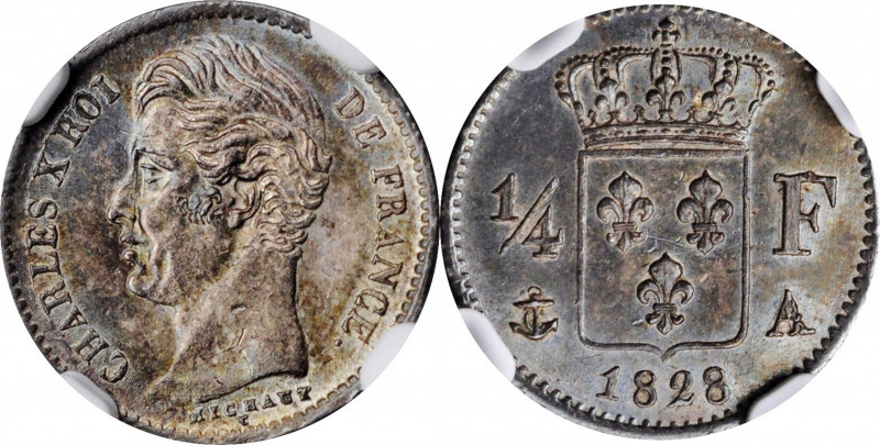 Louis XVI to Napoleon III (1774-1870)

FRANCE. 1/4 Franc, 1828-A. Paris Mint. ...