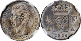 Louis XVI to Napoleon III (1774-1870)

FRANCE. 1/4 Franc, 1828-A. Paris Mint. Charles X. NGC MS-63.

KM-722.1. A charming minor issue that display...
