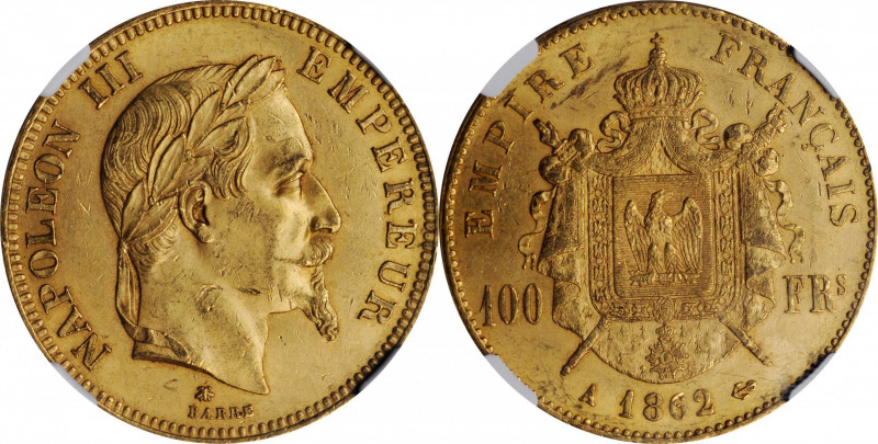 Louis XVI to Napoleon III (1774-1870)

FRANCE. 100 Francs, 1862-A. Paris Mint....