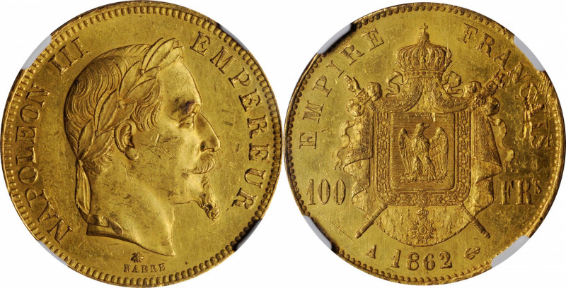 Louis XVI to Napoleon III (1774-1870)

FRANCE. 100 Francs, 1862-A. Paris Mint....