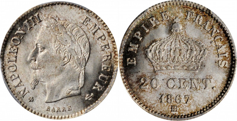 Louis XVI to Napoleon III (1774-1870)

FRANCE. 20 Centimes, 1867-BB. Strasbour...