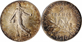 Third Republic to current (since 1870)

FRANCE. 2 Francs, 1910. Paris Mint. PCGS MS-62 Gold Shield.

KM-845.1; Gad-532. Nearly choice and pleasant...