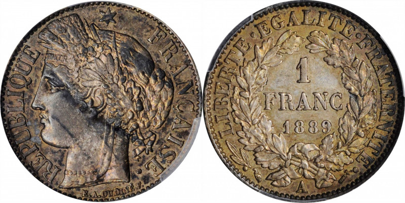 Third Republic to current (since 1870)

FRANCE. Franc, 1889-A. Paris Mint. PCG...