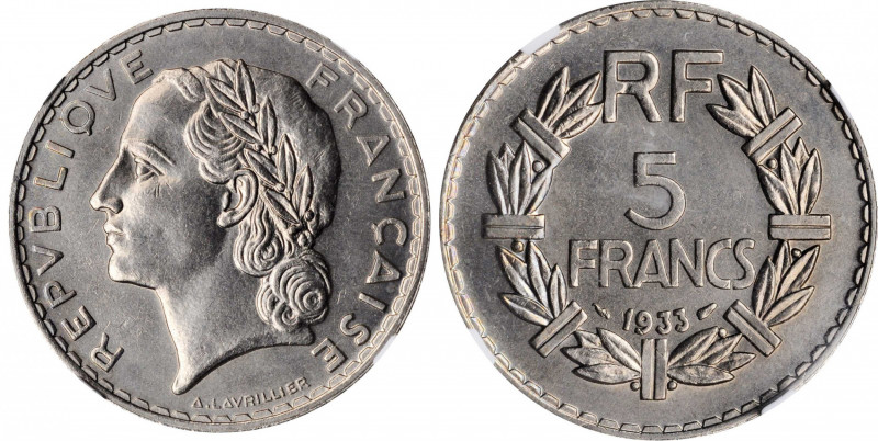 Third Republic to current (since 1870)

FRANCE. 5 Francs, 1933. Paris Mint. NG...