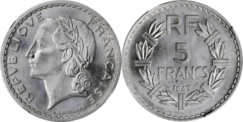 Third Republic to current (since 1870)

FRANCE. Aluminum 5 Francs, 1947. Paris...