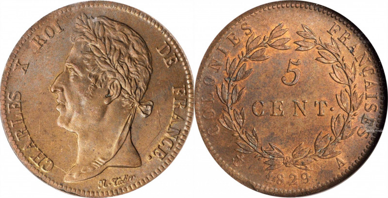 FRENCH COLONIES

FRENCH COLONIES. 5 Centimes, 1829-A. Paris Mint. Charles X. N...