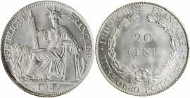 FRENCH INDO-CHINA

FRENCH INDO-CHINA. 20 Cents, 1937. Paris Mint. PCGS MS-67 Gold Shield.

KM-17.2; Lec-236. Pop:2, none graded finer by PCGS. A e...