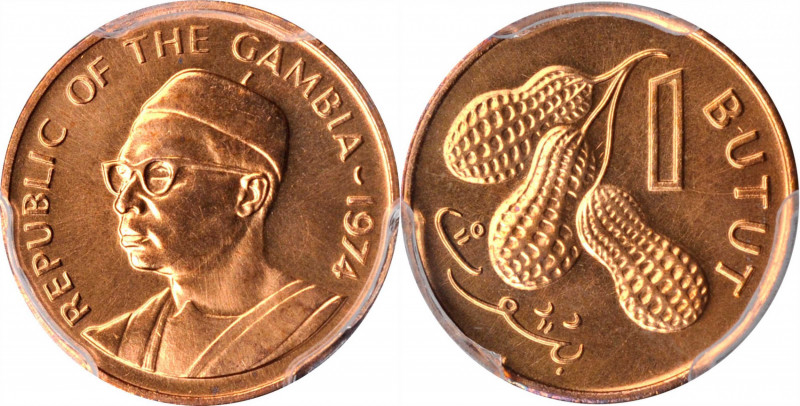 GAMBIA

GAMBIA. Butut, 1974. PCGS SPECIMEN-67 Red Gold Shield.

KM-8. An ent...