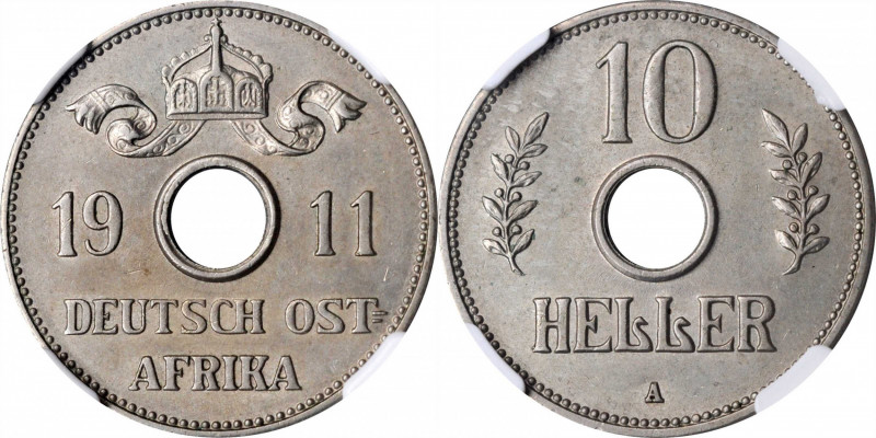 GERMAN EAST AFRICA

GERMAN EAST AFRICA. 10 Heller, 1911-A. Berlin Mint. Wilhel...