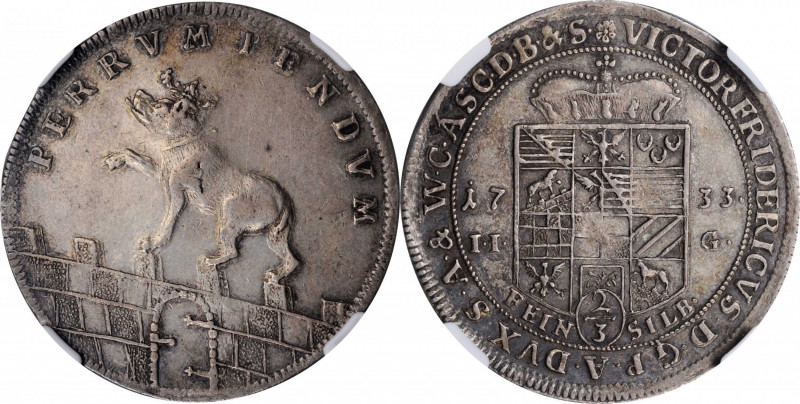 German States

GERMANY. Anhalt-Bernburg. 2/3 Taler, 1733-IIG. Stolberg Mint. V...