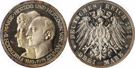 German States

GERMANY. Anhalt-Dessau. 3 Mark, 1914-A. Berlin Mint. PCGS PROOF-65 Cameo.

KM-30; J-24. Issued to commemorate the 25th wedding anni...