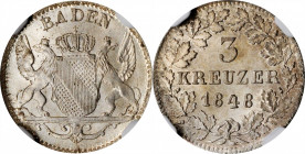 German States

GERMANY. Baden. 3 Kreuzer, 1848. Leopold I. NGC MS-68.

KM-211. Virtually perfect, this stunning survivor beams throughout with bol...