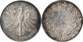 German States

GERMANY. Frankfurt. Gulden, 1861. Free City. PCGS MS-64 Gold Shield.

KM-358. A mostly argent central nature yields to some deeper ...