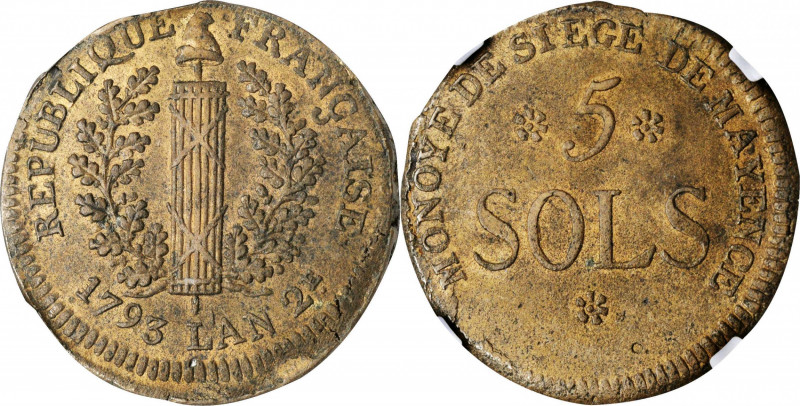 German States

GERMANY. Mainz. Siege 5 Sols, 1793. Friedrich Karl Josef. NGC M...