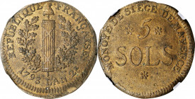 German States

GERMANY. Mainz. Siege 5 Sols, 1793. Friedrich Karl Josef. NGC MS-61.

KM-603; Gad-67. Struck during the siege of Mainz which took p...