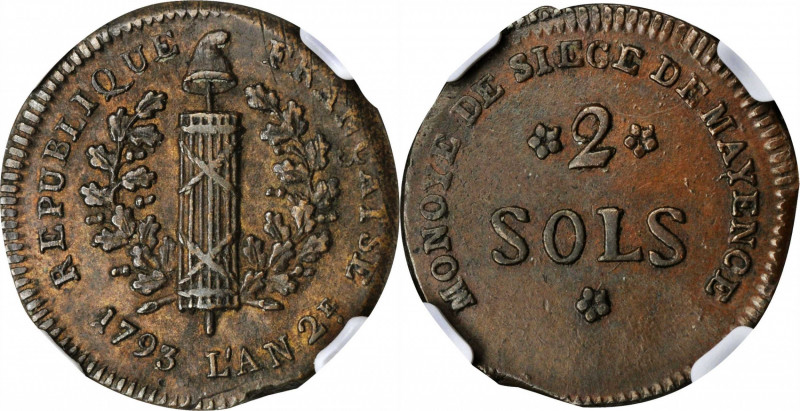 German States

GERMANY. Mainz. Siege 2 Sols, 1793. Friedrich Karl Josef. NGC A...