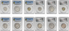 German States

GERMANY. Prussia. Sextet of Silver Denominations (6 Pieces), 1848-1905. Berlin Mint. All PCGS Gold Shield Certified.

1) 2-1/2 Guld...